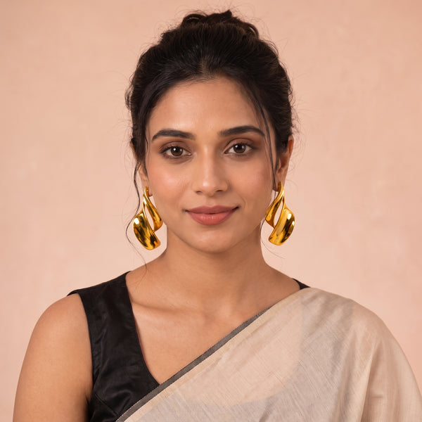 Golden Twisted Sculptural Drop Earrings - View 1