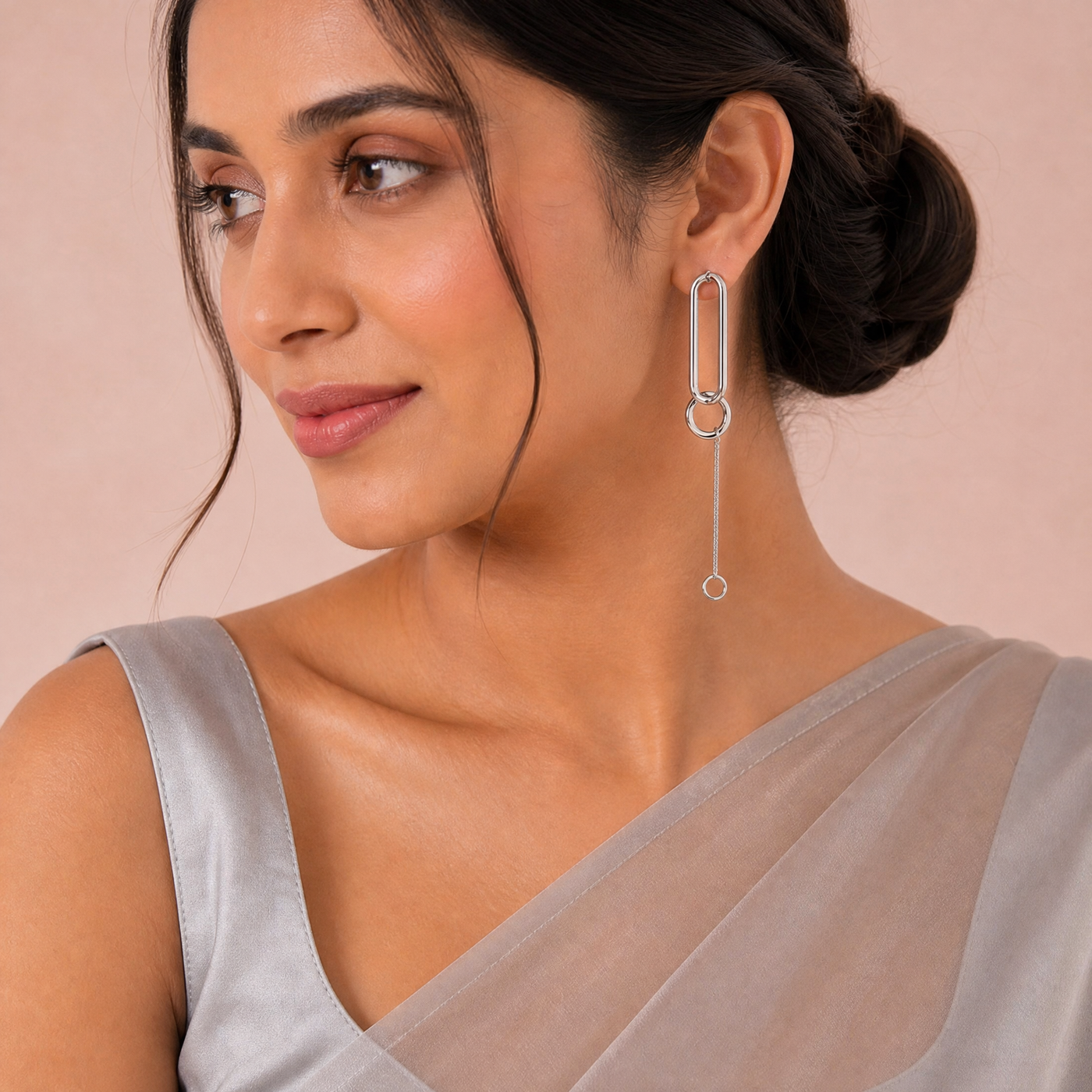 Aureon Silver Geometric Drop Earrings - View 1