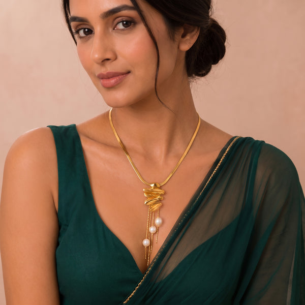 Golden Cascade Abstract Pearl Drop Necklace - View 1