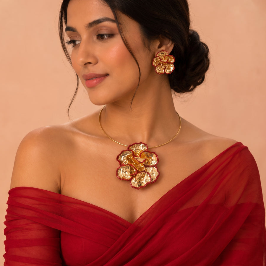 Scarlet Bloom Statement Choker Set