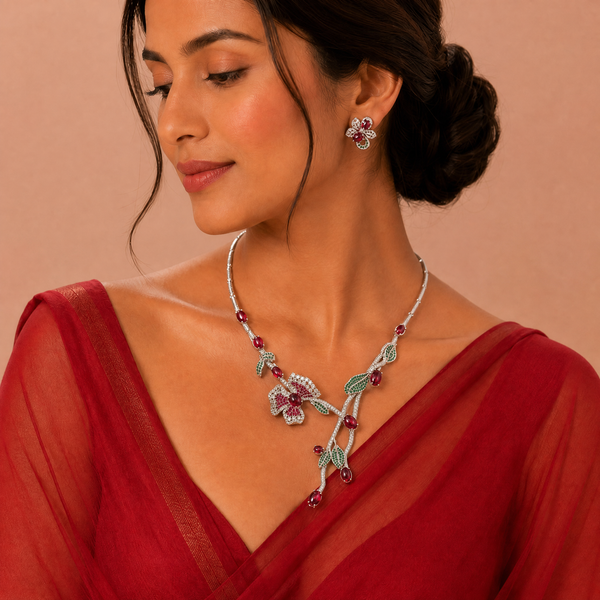 Crimson Bloom Luxe AD Necklace Set - View 1