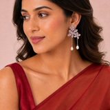 Blush Bloom Pearl Drop Earrings (Silver) - View 1