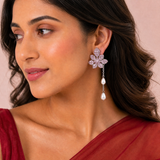 Blush Bloom Pearl Drop Earrings (Silver) - View 2