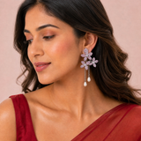 Blush Bloom Pearl Drop Earrings (Silver) - View 3