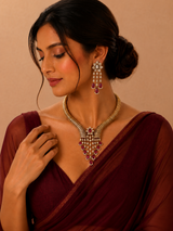 Ruby Red American Diamond Necklace Set - View 3