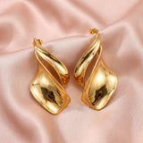 Golden Twisted Sculptural Drop Earrings - View 4