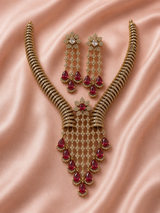 Ruby Red American Diamond Necklace Set - View 4