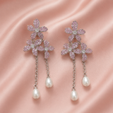 Blush Bloom Pearl Drop Earrings (Silver) - View 4