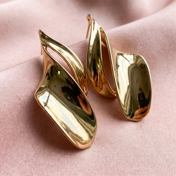 Golden Twisted Sculptural Drop Earrings - View 5