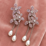 Blush Bloom Pearl Drop Earrings (Silver) - View 5