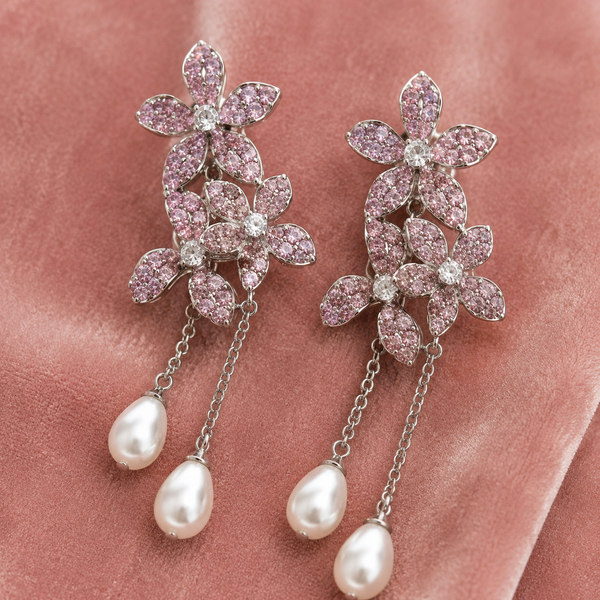 Blush Bloom Pearl Drop Earrings (Silver) - View 5