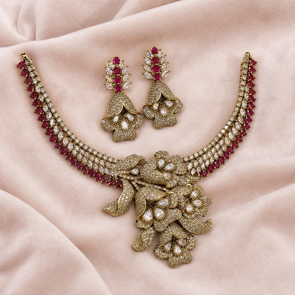 Ruby Bloom American Diamond Necklace Set - View 5