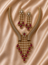 Ruby Red American Diamond Necklace Set - View 5