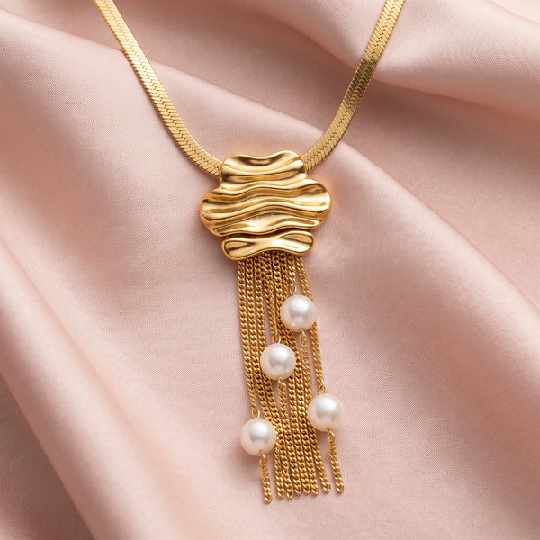 Golden Cascade Abstract Pearl Drop Necklace - View 5