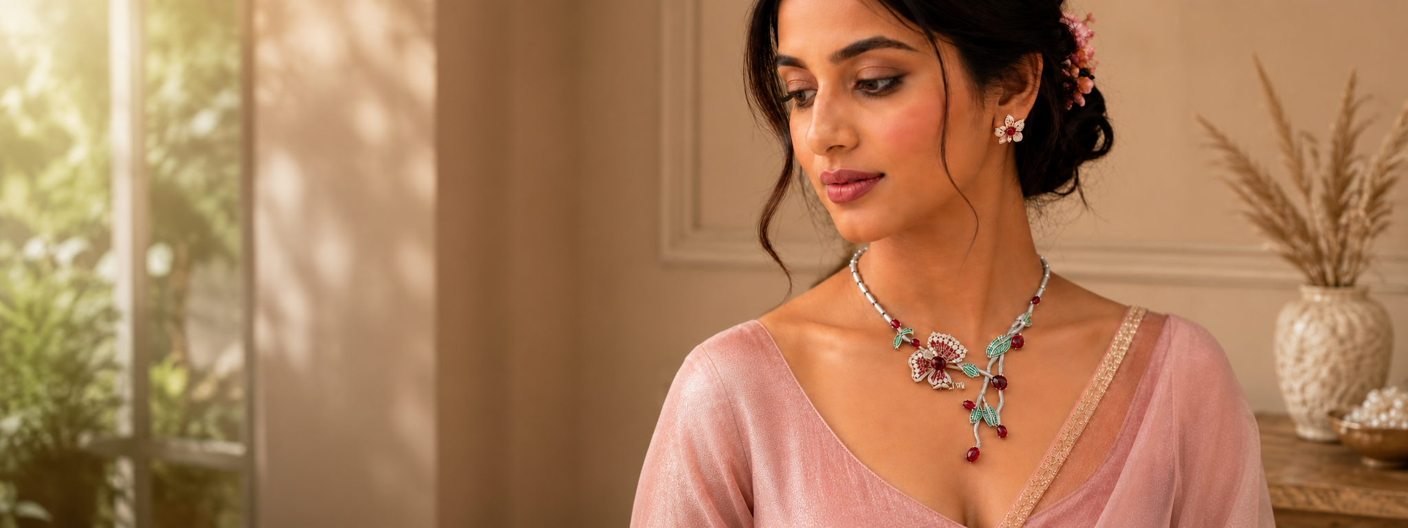 Ruby floral statement jewellery set by VrindaAddons